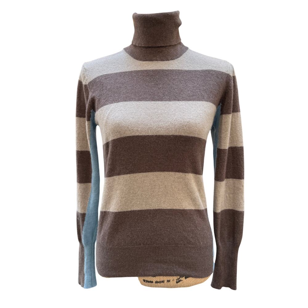 Roberto Collina Merino Wool Cashmere Angora Small Sweater Brown Blue Striped